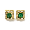 Square Brass Micro Pave Clear Cubic Zirconia Stud Earrings EJEW-G387-03G-2