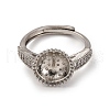 Round Brass Micro Pave Clear Cubic Zirconia Adjustable Ring Settings KK-D378-35P-2