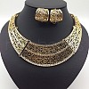 Rose Pattern Alloy Crystal Rhinestone Pendant Necklaces & Hoop Earrings Sets FS-WGA3BB3-01-3