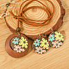 Bohemian Alloy Enamel & Wood Pendant Necklaces & Dangle Earrings Sets FS-WGC69E7-01-2