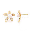 Flower Brass Natural Pearl Stud Earrings PEAR-N020-05X-5