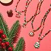 Christmas Theme Alloy Enamel Pendant Necklace with Glass Beaded Chains NJEW-JN04338-2