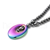 Synthetic Non-magnetic Hematite Oval Pendant Necklace with Round Beaded Chains NJEW-R259-02-3