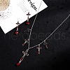 FireBrick Enamel Crucifix Cross with Plastic Teardrop Pendant Necklace & Dangle Earrings SJEW-G081-02AS-8