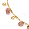 Bohemian Brass Twisted Chain Natural Rose Quartz Chip Tassel Anklets AJEW-Z046-06G-2