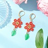 304 Stainless Steel Flower with Leaf Leverback Earrings EJEW-MZ00456-4