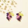 Natural Malaysia Jade Grape with Acrylic Leaf Dangle Stud Earrings EJEW-JE04912-3