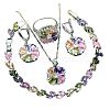 Flower Brass Pave Cubic Zirconia Pendant Necklaces & Earring & Ring & Link Bracelets Sets for Women FS-WG38B31-01-5