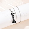 304 Stainless Steel Black Enamel Paw Print Bone Pendant Pet Urn Ashes Necklaces NJEW-S455-06P-1