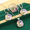 Flower Brass Pave Cubic Zirconia Pendant Necklaces & Earring & Ring & Link Bracelets Sets for Women FS-WGF337B-06-2
