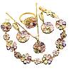 Flower Brass Pave Cubic Zirconia Pendant Necklaces & Earring & Ring & Link Bracelets Sets for Women FS-WGF337B-03-3