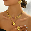 Flower Stainless Steel Earrings & Two Necklaces & Rings Set for Women's Banquet Party Wedding Gift TB0715-3