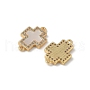 Brass Micro Pave Clear Cubic Zirconia and Natural Shell Cross Connector Charms KK-Z115-09G-2
