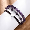 Adjustable Natural Amethyst & Hematite Braided Bead Bracelets BJEW-U035-01C-1