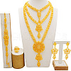 Flower Alloy Multilayer Necklace & Stud Dangle Earring & Chain Bracelet & Rings Sets FS-WGF7DE4-01-1