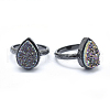 Electroplate Natural Druzy Quartz Crystal Finger Rings RJEW-I055-B-RS-2
