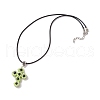 Glass Seed Beads & Synthetic Blue Goldstone Beaded Cross Pendant Necklaces NJEW-MZ00103-01-4