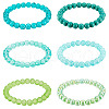 6Pcs 6 Styles 8mm Glass Round Beaded Stretch Bracelet Sets BJEW-TAC0025-12