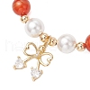 Natural Striped Agate & Quartz Crystal & Shell Pearl Round Beads Stretch Bracelets BJEW-JB11916-01-3