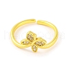 Butterfly Brass Micro Pave Clear Cubic Zirconia Open Cuff Rings for Women RJEW-U003-07G-2