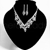 Leaf Brass Pave Clear Cubic Zirconia & Rhinestone Pendant Necklaces & Stud Earrings Sets FS-WG35E42-01-1