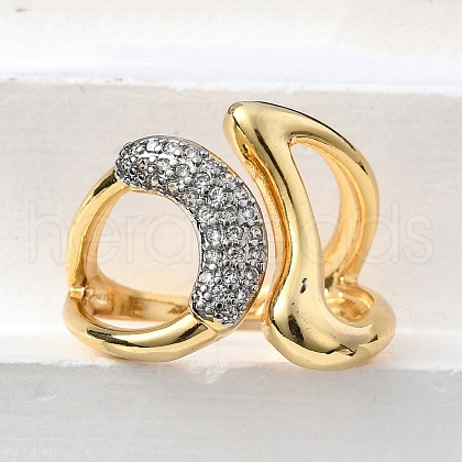 Brass Micro Pave Cubic Zirconia Cuff Rings RJEW-D313-07PG-1