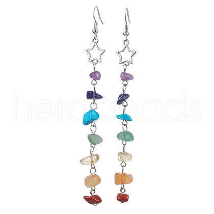 Chakra Theme Natural & Synthetic Gemstone Chip Dangle Earrings EJEW-JE05629-01-1