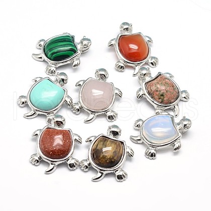 Tortoise Platinum Plated Brass Natural & Synthetic Mixed Stone Pendants G-F228-19-RS-1