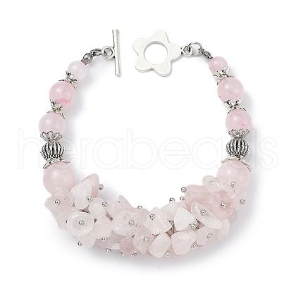 Natural Rose Quartz Chips Beaded Bracelets BJEW-TA00424-1