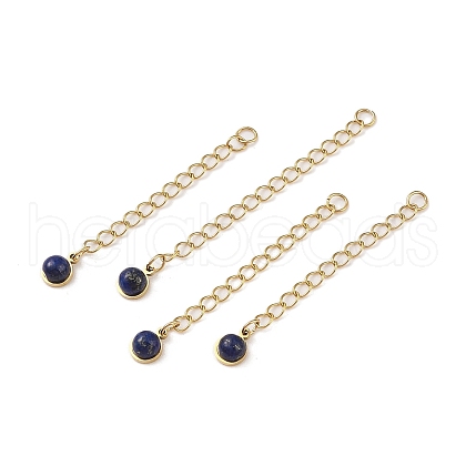 Ion Plating(IP) 316 Surgical Stainless Steel Curb Chain Extender with Natural Lapis Lazuli Round Charm STAS-A097-01G-07-1