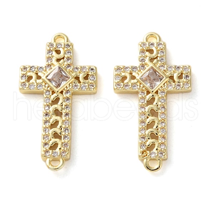 Rack Plating Brass Cubic Zirconia Religion Cross Connector Charm KK-C084-11B-G-1