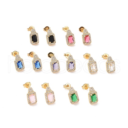 Cubic Zirconia Rectangle Stud Earrings EJEW-P206-02G-1