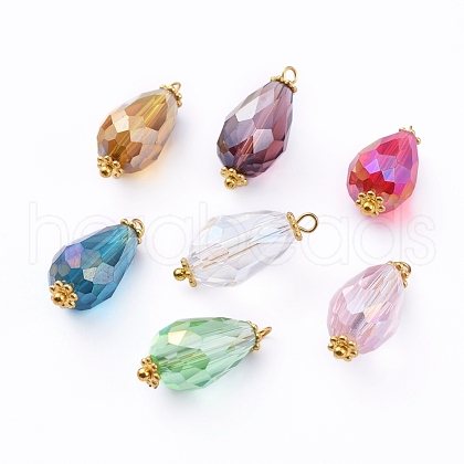 Electroplate Faceted Glass Pendants PALLOY-JF00453-M-1