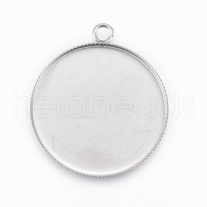 304 Stainless Steel Pendant Cabochon Settings STAS-E146-18P-30mm-1