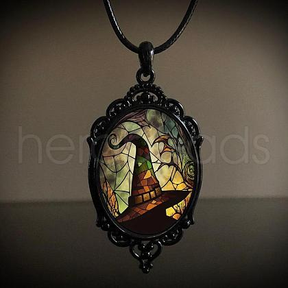 Oval Gothic Alloy Glass Halloween Pendant Necklaces for Women FS-WG73C21-02-1