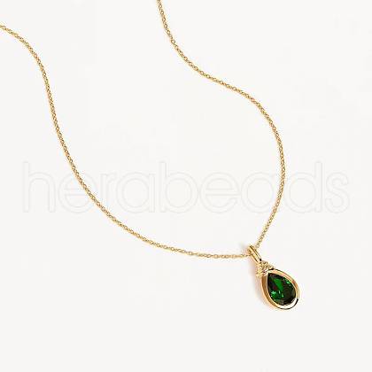 Teardrop 304 Stainless Steel Pave Cubic Zirconia Pendant Necklaces for Women FS-WGB9EB4-02-1