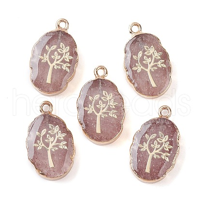 Natural Strawberry Quartz Oval Pendants G-C102-07G-04-1