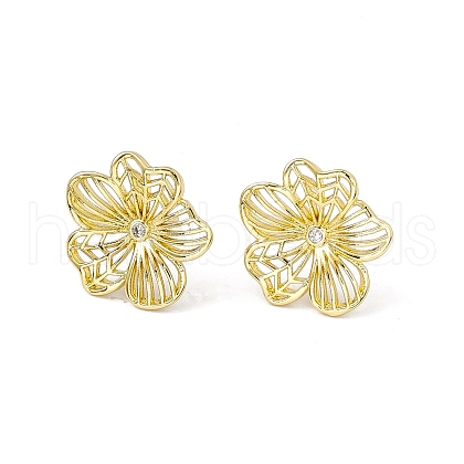 Clear Cubic Zirconia Flower Stud Earrings EJEW-I277-15G-1