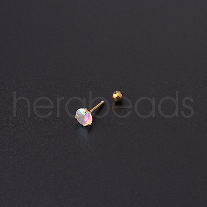 316L Surgical Stainless Steel Clear AB Cubic Zirconia Flat Round Cartilage Earrings WGE6C84-05-1