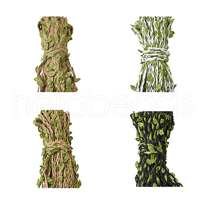  Jewelry 4 Bundles 4 Colors Hemp Rope with Polyester Green Leaf OCOR-PJ0001-006-1