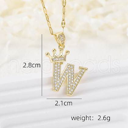 Brass Micro Pave Clear Cubic Zirconia Crown Initial Pendant Necklaces FS-WGD727C-23-1