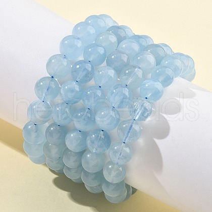 Natural Aquamarine Round Bead Stretch Bracelets for Men Women BJEW-U034-01A-04-1