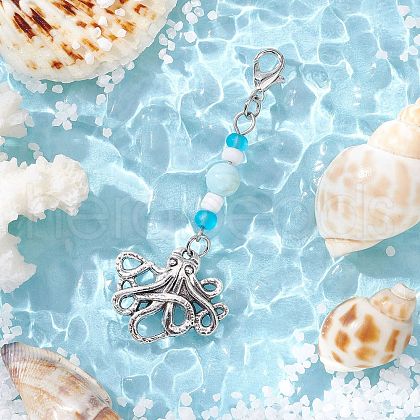 Ocean Theme Alloy Charm & Glass Beads Pendant Decorations HJEW-JM03156-02-1