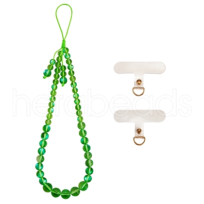 Round Synthetic Moonstone Beaded Mobile Straps HJEW-SW00042-02-1
