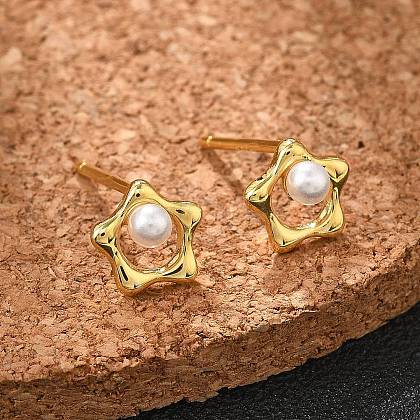 925 Sterling Silver Stud Earrings EJEW-D317-01G-1