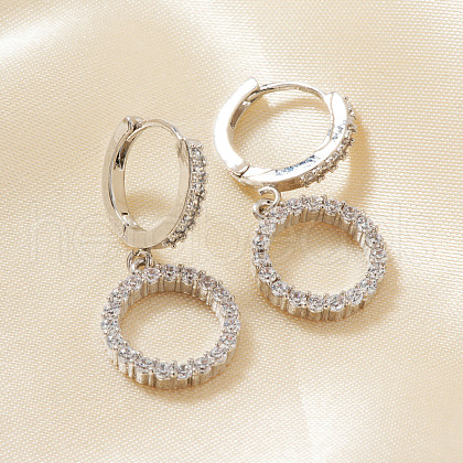 Elegant Brass Clear Cubic Zirconia Hoop Earrings HI6986-2-1