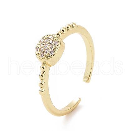 Clear Cubic Zirconia Flat Round Open Cuff Ring RJEW-E072-03G-1