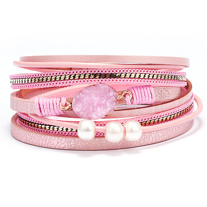 PU Leather Multi-strand Bracelets BJEW-F352-04G-01-1