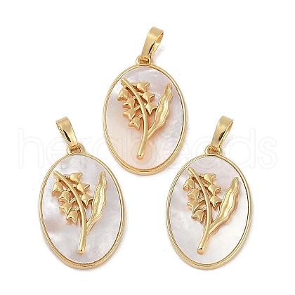 Rack Plating Brass Pave Shell Oval Pendants KK-U032-92G-11-1