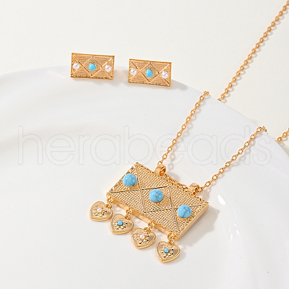 Synthetic Turquoise Stud Earrings & Pendant Necklaces Set for Women VW9294-1